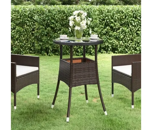 Dārza Galds, Ø60X75 Cm, Rūdīts Stikls, Brūna Pe Rotangpalma Vidaxl