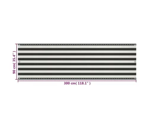 Balkona Aizslietnis, 90X300 Cm, Antracītpelēks Un Balts Hdpe Vidaxl