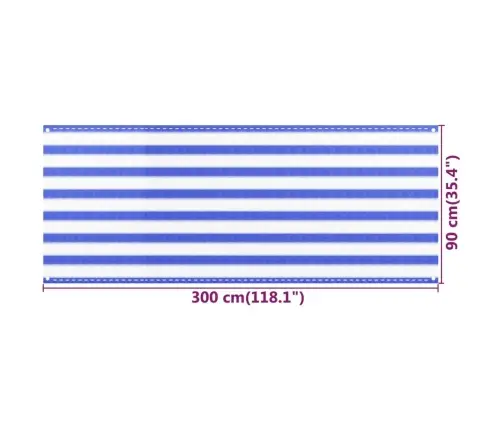 Balkona Aizslietnis, 90X300 Cm, Zils Un Balts Hdpe Vidaxl