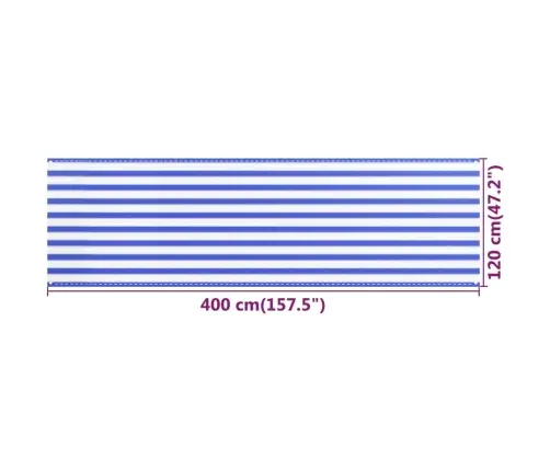 Balkona Aizslietnis, 120X400 Cm, Zils Un Balts Hdpe Vidaxl
