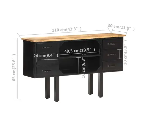 Kumode, 110X30X65 Cm, Neapstrādāts Mango Masīvkoks, Tērauds Vidaxl