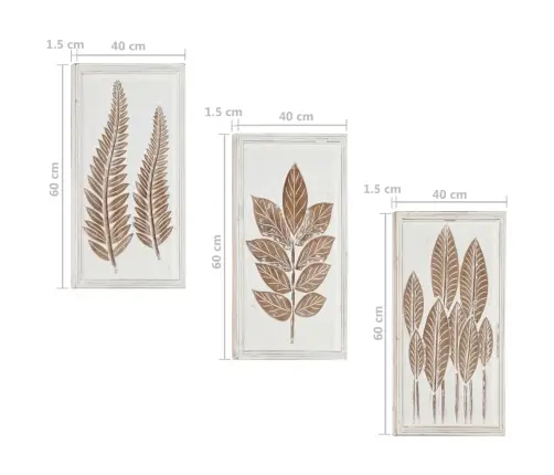 Sienas Paneļi, 3 Gab., Grebti Ar Rokām, Mdf, 40X60X1,5 Cm Vidaxl