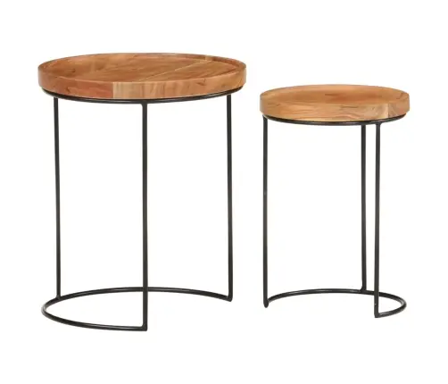 Divdaļīgs Kafijas Galdu Komplekts, Akācijas Masīvkoks, Tērauds Vidaxl