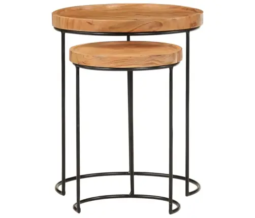 Divdaļīgs Kafijas Galdu Komplekts, Akācijas Masīvkoks, Tērauds Vidaxl