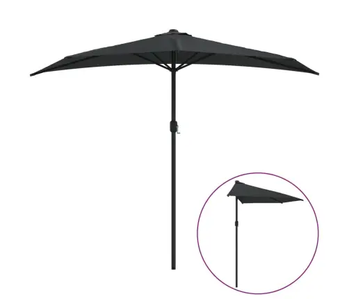 Balkono Skėtis Su Aliuminiu Stulpu, Juodas, 270X144X222Cm