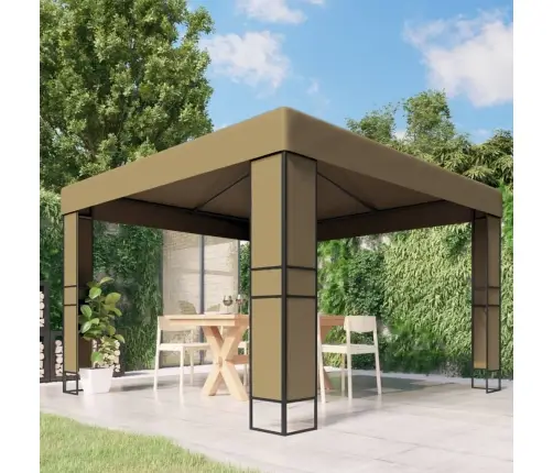 Pavėsinė Su Dvigubu Stogu, Taupe Spalvos, 3X3X2,7M, 180G/M²