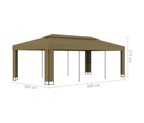 Dārza Nojume Ar Dubulto Jumtu, 3X6 M, Pelēkbrūna, 180 G/M² Vidaxl