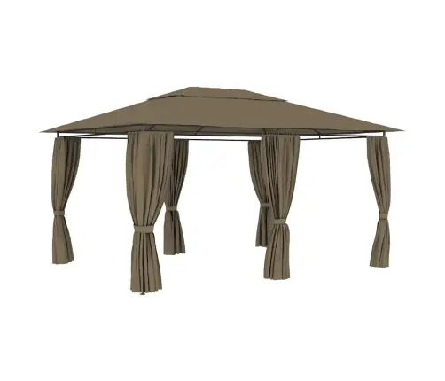 Dārza Nojume Ar Aizkariem, 4X3 M, Pelēkbrūna, 180 G/M² Vidaxl