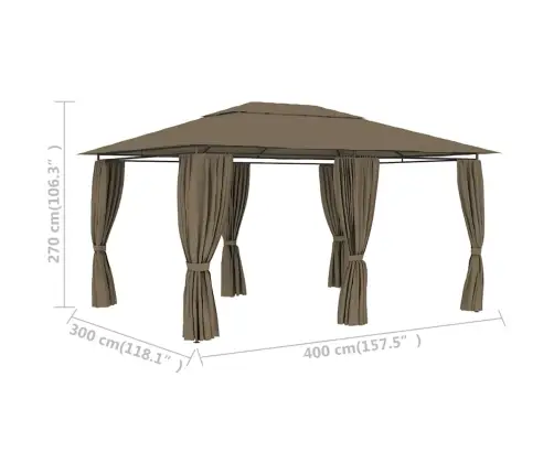 Dārza Nojume Ar Aizkariem, 4X3 M, Pelēkbrūna, 180 G/M² Vidaxl