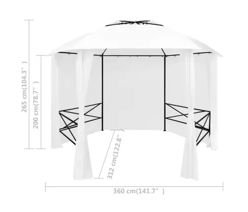 Dārza Nojume Ar Aizkariem, 360X312X265 Cm, Balta, 180 G/M² Vidaxl
