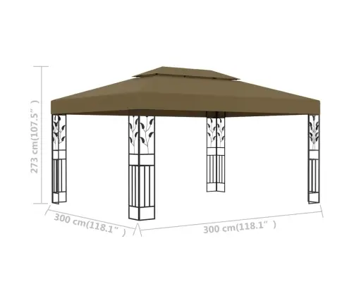 Dārza Nojume Ar Dubulto Jumtu, 3X4 M, Pelēkbrūna, 180 G/M² Vidaxl