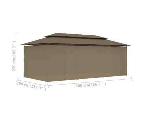 Pavėsinė Su Užuolaidomis, Taupe, 600X298X270cm 180G/M²