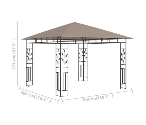 Dārza Nojume Ar Moskītu Tīklu, 3X3X2,73 M, 180G/M², Pelēkbrūna Vidaxl