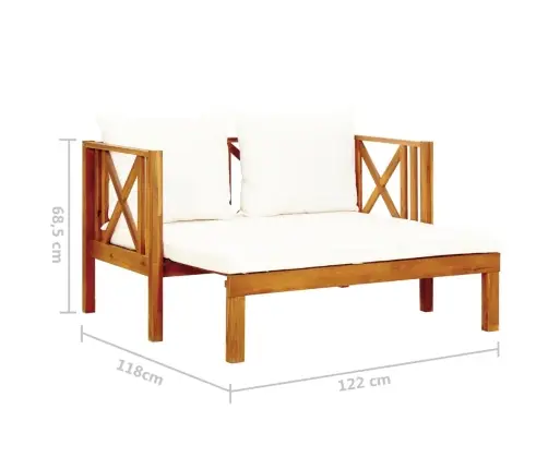 Divvietīgs Dārza Sols Ar Matračiem, 122 Cm, Akācijas Masīvkoks Vidaxl