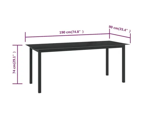 Sodo Stalas, Juodas, 190X90X74cm Aliuminis Ir Stiklas