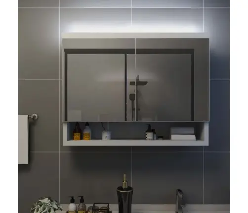 Veidrodinė Vonios Spintelė Su Led, Balta, 80X15X60cm Mdf