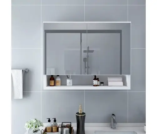 Veidrodinė Vonios Spintelė Su Led, Balta, 80X15X60cm Mdf