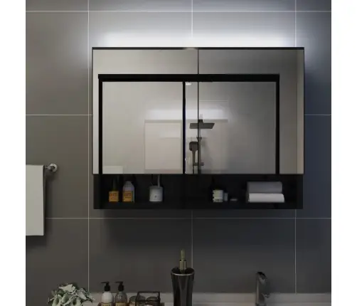 Ledidega Vannitoa Peegelkapp, Must, 80 X 15 X 60 cm Mdf