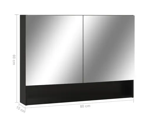 Ledidega Vannitoa Peegelkapp, Must, 80 X 15 X 60 cm Mdf