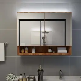 Ledidega Vannitoa Peegelkapp, Tamm, 80 X 15 X 60 cm Mdf