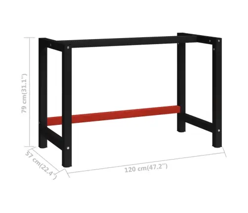 Darba Galda Rāmis, Metāls, 120X57X79 Cm, Melns Un Sarkans Vidaxl