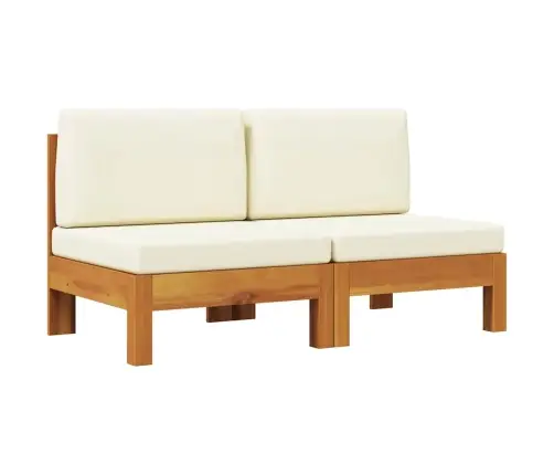 Vidējie Dīvāni, 2 Gab., Krēmbalti Spilveni, Akācijas Masīvkoks Vidaxl