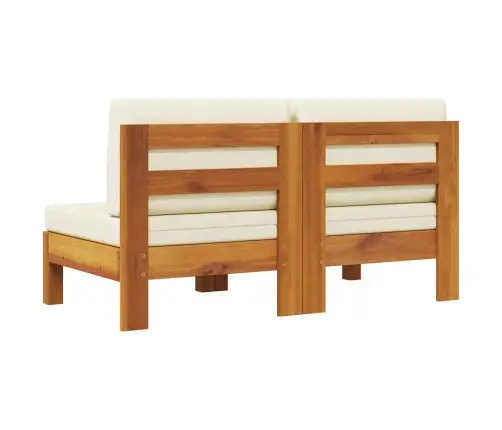 Vidējie Dīvāni, 2 Gab., Krēmbalti Spilveni, Akācijas Masīvkoks Vidaxl