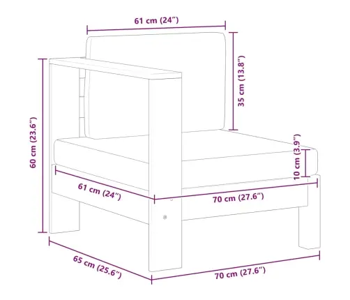 Vidējais Dīvāns Ar 1 Roku Balstu, Krēmbalts, Akācijas Koks Vidaxl