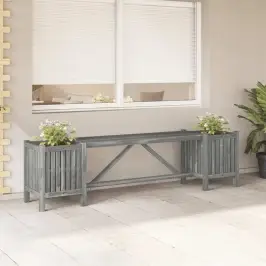Dārza Sols Ar 2 Puķu Kastēm, 150 Cm, Pelēks Akācijas Masīvkoks Vidaxl