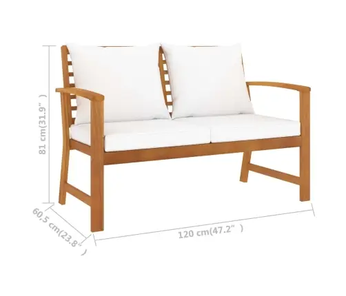 Dārza Sols, 120 Cm, Krēmkrāsas Spilveni, Akācijas Masīvkoks  Vidaxl