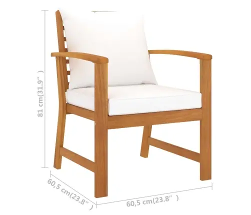 Dārza Krēsli Ar Krēmkrāsas Matračiem, 2 Gab., Akācijas Koks Vidaxl