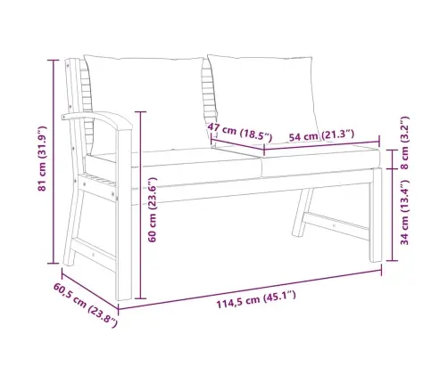 Dārza Sols, 114,5 Cm, Pelēki Spilveni, Akācijas Masīvkoks Vidaxl