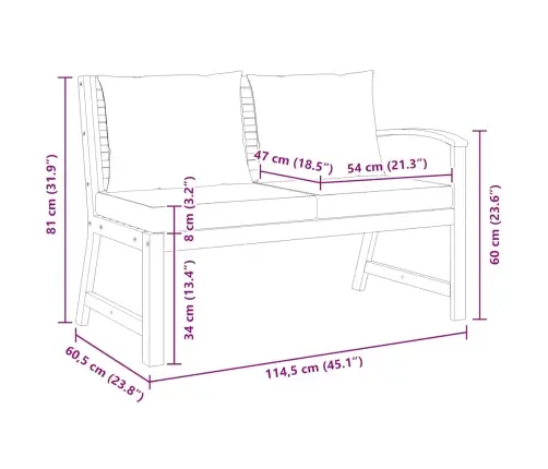 Sodo Suoliukas Su Kreminėmis Pagalvėlėmis, 114,5cm Akacija