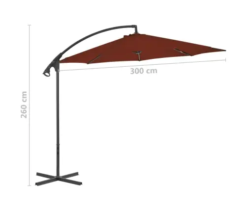 Dārza Saulessargs Ar Tērauda Kātu, 300 Cm, Sarkanbrūns Vidaxl