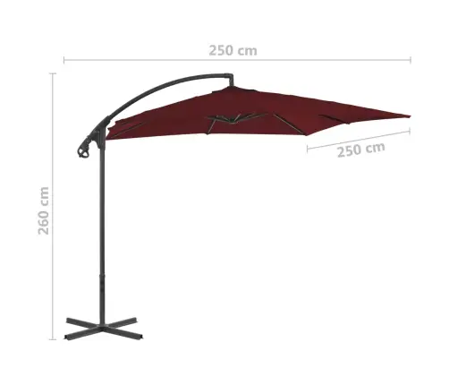 Gembinis Sodo Skėtis Su Plieniniu Stulpu, Vyno, 250X250Cm
