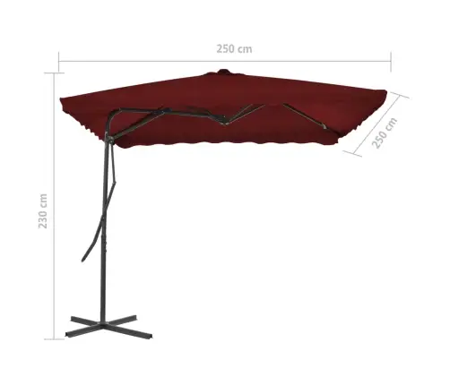 Dārza Saulessargs Ar Tērauda Kātu, 250X250X230 Cm, Vīnsarkans Vidaxl