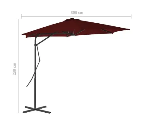 Dārza Saulessargs Ar Tērauda Kātu, 300X230 Cm, Vīnsarkans Vidaxl