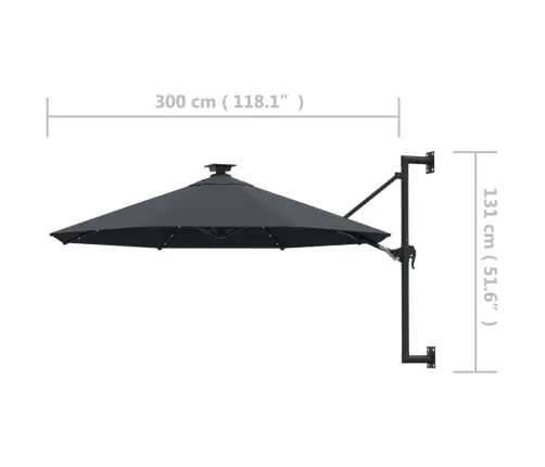 Saulessargs Ar Metāla Kātu Un Led, Antracītpelēks, 300 Cm Vidaxl