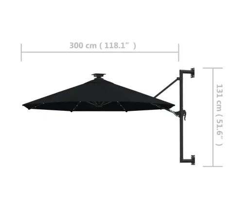 Saulessargs Ar Metāla Kātu Un Led, Melns, 300 Cm Vidaxl