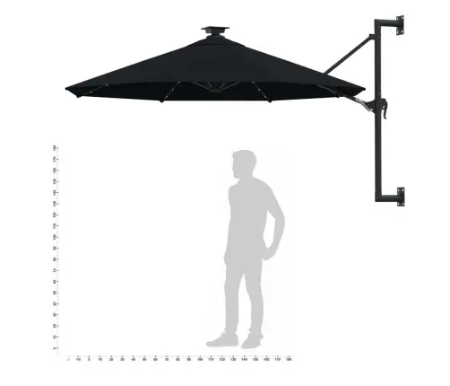 Saulessargs Ar Metāla Kātu Un Led, Melns, 300 Cm Vidaxl