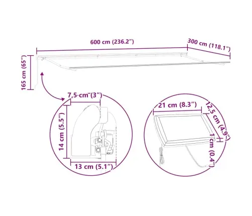 Markīze Ar Manuāls Antracīts 6 X 3 M Metāla