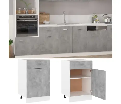 Sahtlitega Alumine Kapp "Lyon", Betoonhall, 50 X 46 X 81,5 cm Töödeldud Puit