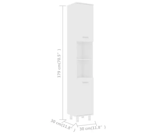 Vonios Kambario Spintelė, Balta, 30X30X179cm Apdirbta Mediena