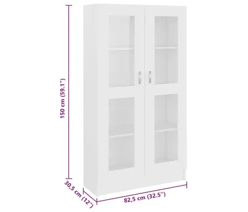 Vitrīna, Balta, 82,5X30,5X150 Cm, Inženierijas Koks Vidaxl
