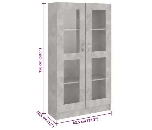 Vitriinkapp Betoonhall 82,5 X 30,5 X 150 Cm Tehispuit