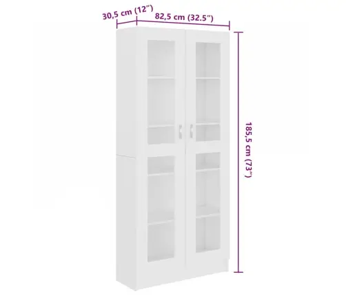 Vitrininė Spintelė, Balta, 82,5X30,5X185cm Apdirbta Mediena