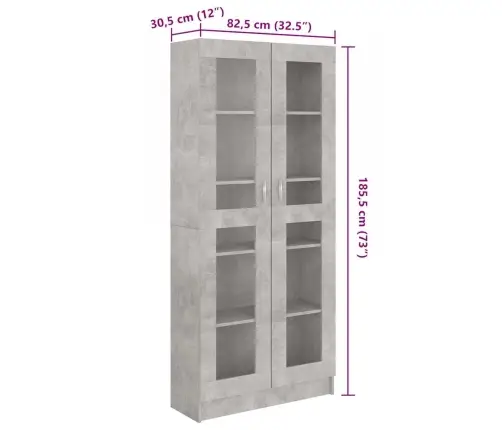 Vitriinkapp Betoonhall 82,5X30,5X185,5 Cm Tehispuit