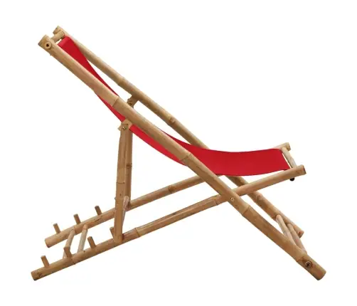 Pludmales Krēsls, Bambuss Un Sarkans Audekls Vidaxl