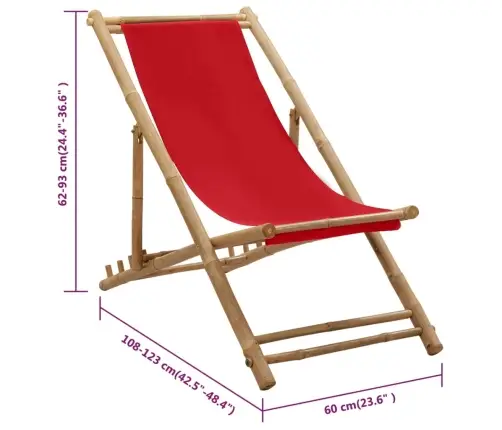 Pludmales Krēsls, Bambuss Un Sarkans Audekls Vidaxl