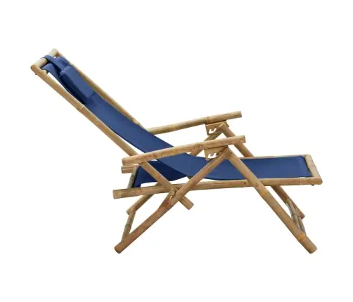 Atpūtas Krēsls, Atgāžams, Tumši Zils Audums, Bambuss Vidaxl